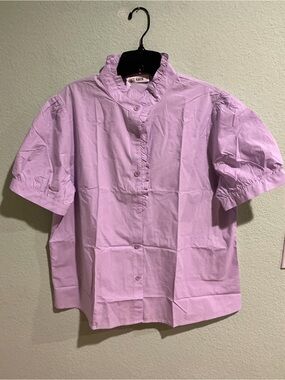Grace Karin Lavender Puff Sleeve Button-Up Top for Girls